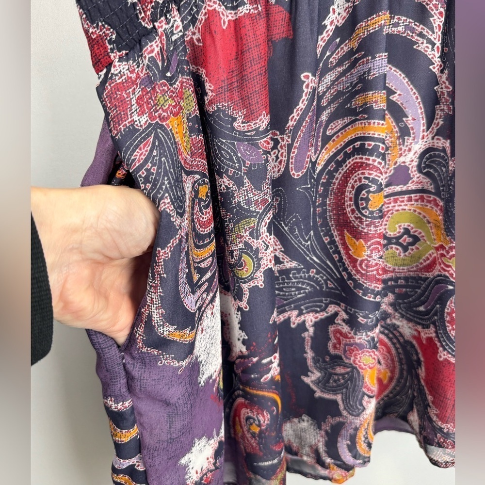 Free People Falling For Georgette Dress  Sleeveless Pockets Paisley Size XS - Picture 7 of 12